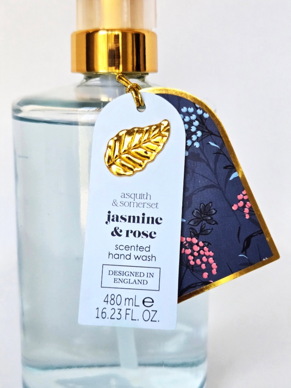 Asquith & Somerset Jasmine & Rose Hand Wash Soap Gold Pump Glass Bottle NWT - Picture 2 of 4